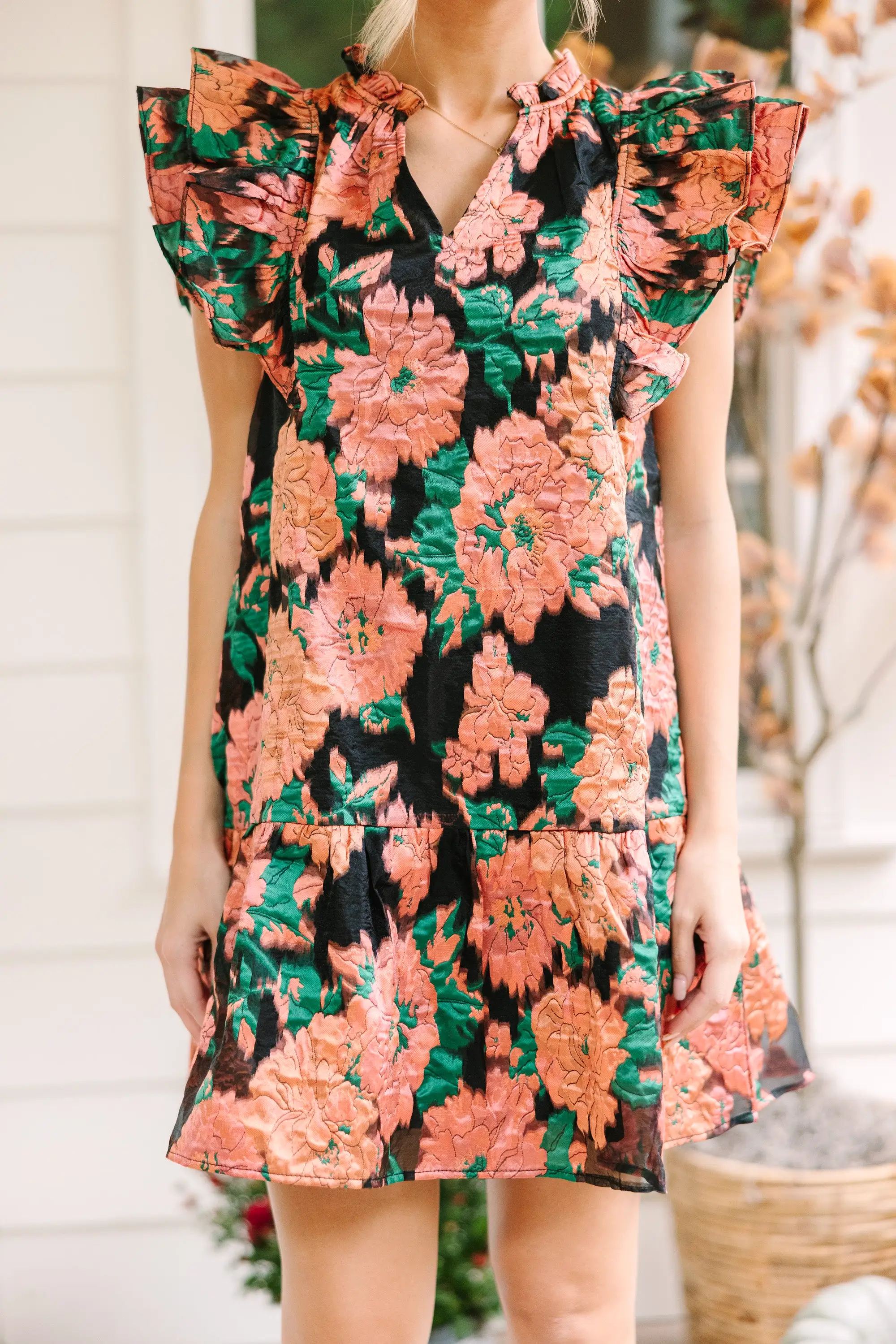 You're The One Black Floral Ruffled Dress